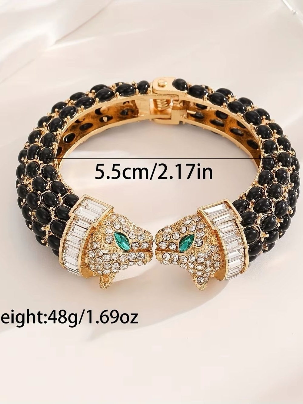 Luxury Panther Cuff Bracelet Black Crystal Gold Statement - Picture 3 of 11
